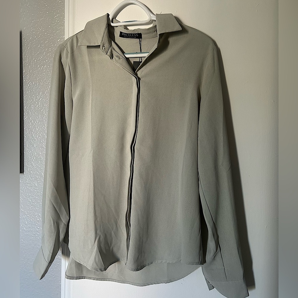 NWT sage green button up blouse